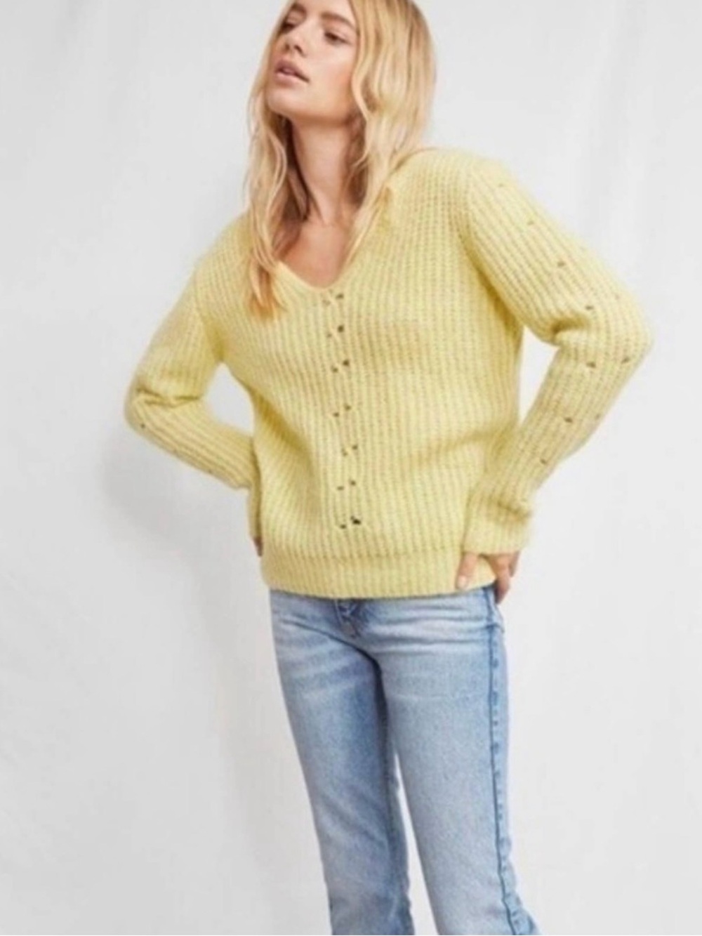 Anine Bing Sunny Ribbed Alpaca-Blend Sweater in Lime Green (Yellow) size Large
